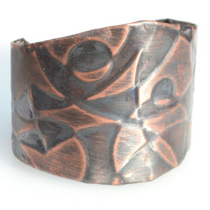 Abstract Wide Copper Cuff Bracelet Embossed Boho